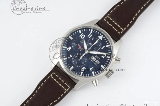 MIROTIME 0423 Pilot Chrono SS AZF 1:1 Best Edition Blue Dial on Brown Leather Strap A TimelessDesign 7060